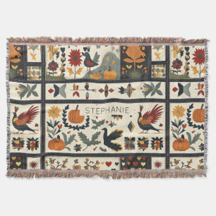 Folk Art Herbst Quilt Muster Rustikale Ernte Decke