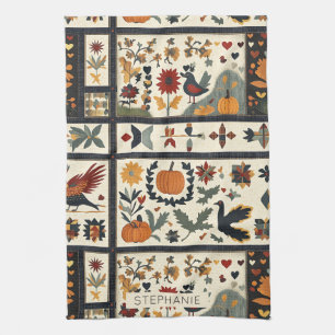 Folk Art Herbst Quilt Muster   Rustikale Ernte Geschirrtuch