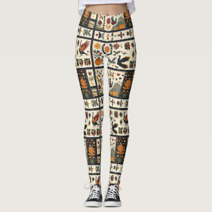 Folk Art Herbst Quilt Muster Rustikale Ernte Leggings