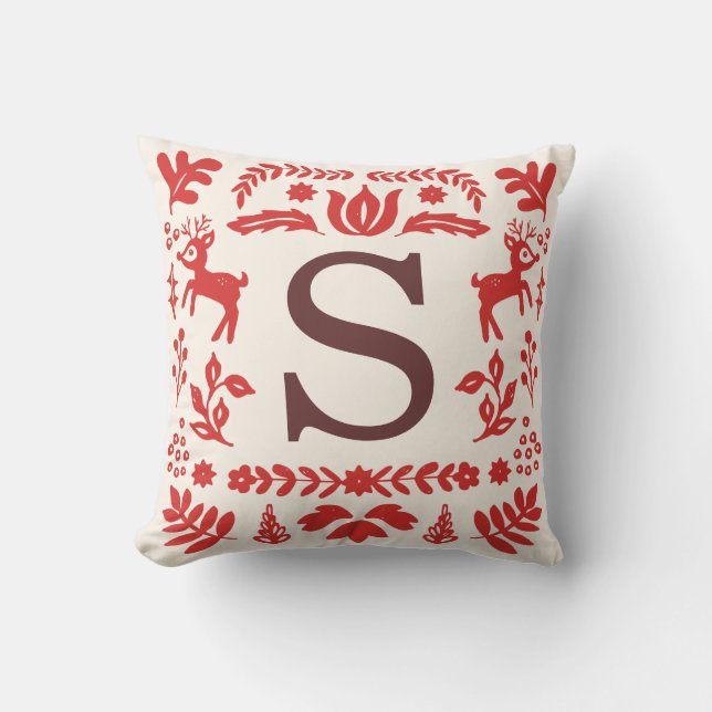 Folk Art Holiday Monogram Pillow Kissen (Vorderseite)