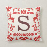 Folk Art Holiday Monogram Pillow Kissen<br><div class="desc">Handgezeichnetes,  individuelles Rot- und Elfenbeinurlaub-Design von Shelby Allison,  das mit Ihrem ersten personalisiert werden kann.</div>