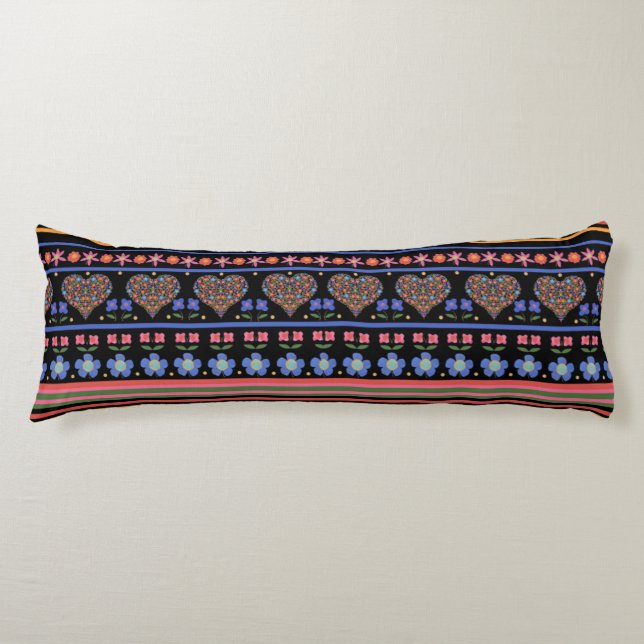 Folk Art hört Grenze auf schwarzem Kissen (Vorderseite)