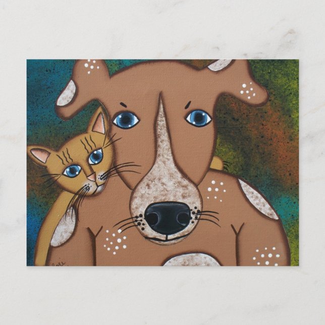 FOLK ART Hunde Bester Freund von LORI EVERETT Post Postkarte (Vorderseite)