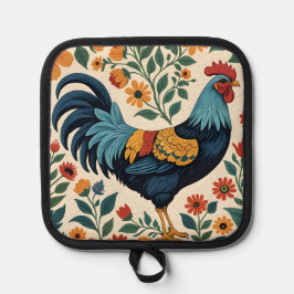 Folk Art Indigo Rooster Topflappen
