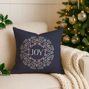 Folk Art Joy Holiday Monogram Kissen