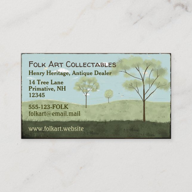 Folk Art Landschaft Primitive Amerikanische Bäume Visitenkarte (Vorderseite)