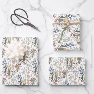 Folk Art Meadow & Blue Bird in Earth Tones Geschenkpapier Set