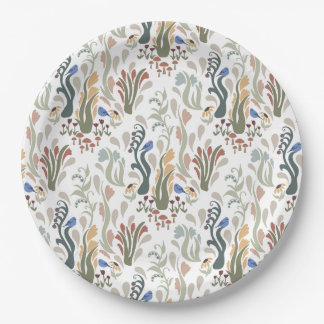 Folk Art Meadow & Blue Bird in Earth Tones Pappteller