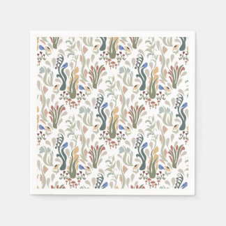 Folk Art Meadow & Blue Bird in Earth Tones Serviette