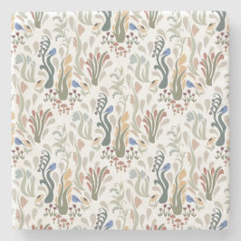 Folk Art Meadow & Blue Bird in Earth Tones Steinuntersetzer