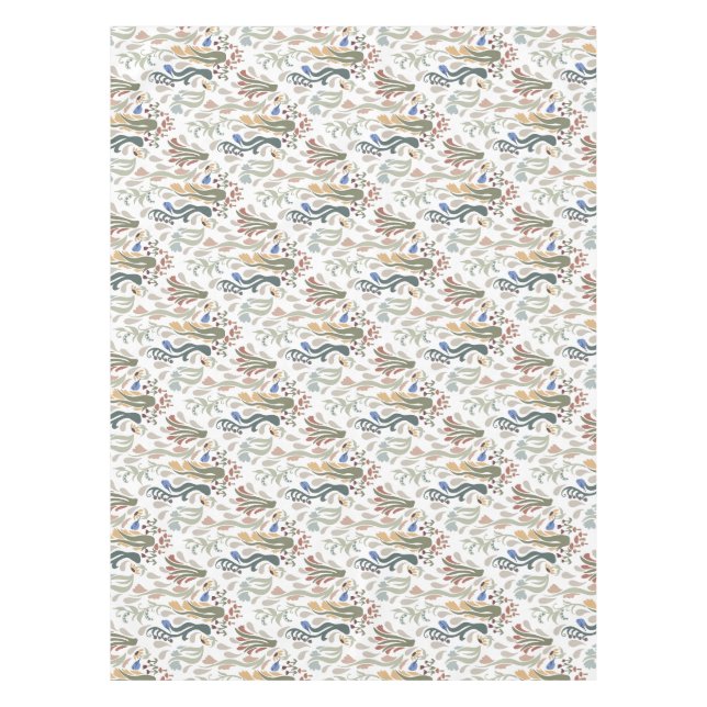Folk Art Meadow & Blue Bird in Earth Tones Tischdecke (Vorderseite)