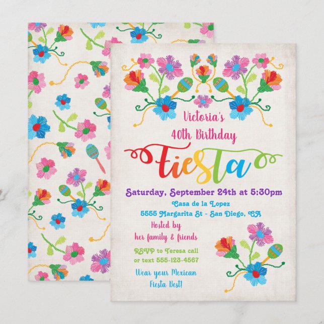 Folk Art Mexicain Fête Anniversaire Invitation (Devant / Derrière)