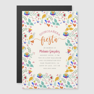 Folk Art Mexican Floral Quinceñera Fiesta Magneteinladung