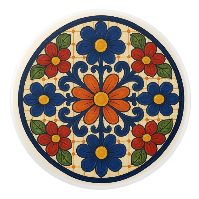 Folk Art Mexican Talavera Floral Keramik Knob Keramikknauf (Vorderseite)