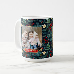 Folk Art Mistletoe Holly Berries Weihnachtsfest Fo Kaffeetasse