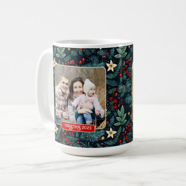 Folk Art Mistletoe Holly Berries Weihnachtsfest Fo Kaffeetasse (Vorderseite Links)