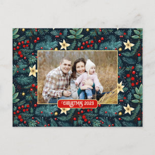 Folk Art Mistletoe Holly Berries Weihnachtsfest Fo Postkarte
