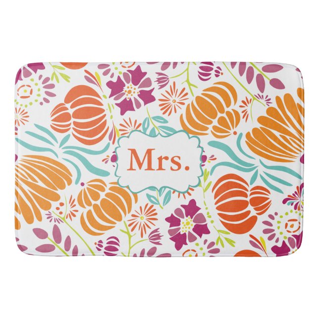 Folk Art Monogram Floral Mrs. or Personalize Badematte (Vorderseite)