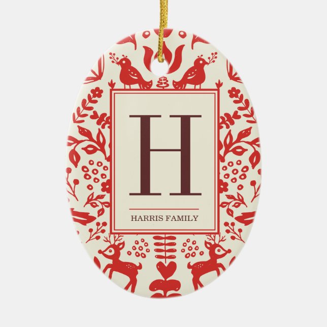 Folk Art Monogram & Foto Holiday Ornament (Vorne)