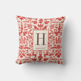 Folk Art Monogram Holiday Throw Kissen
