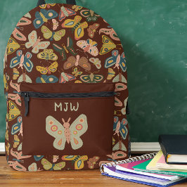 Folk Art Moths Schmetterlinge Pink Blue Brown Bedruckter Rucksack