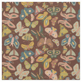 Folk Art Moths Schmetterlinge Pink Blue Brown Stoff