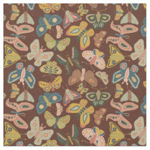 Folk Art Moths Schmetterlinge Pink Blue Brown Stoff