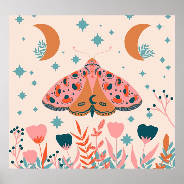 Folk Art Moths: Vintage Illustration Poster (Vorne)