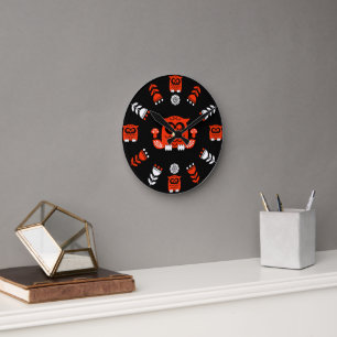 Folk Art Nordic Owl Runde Wanduhr