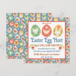 Folk Art Ostereierkatze, Bunny, Kick Oster Einladung