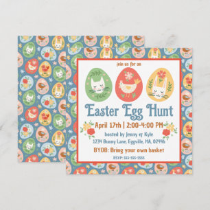 Folk Art Ostereierkatze, Bunny, Kick Oster Einladung