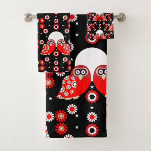 Folk Art Owl Badhandtuch Set