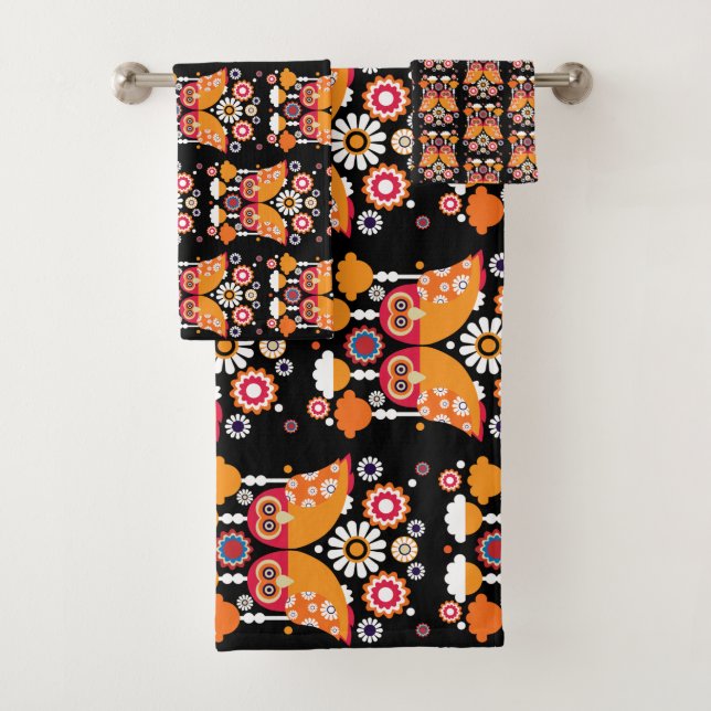 Folk Art Owl Badhandtuch Set (Insitu)