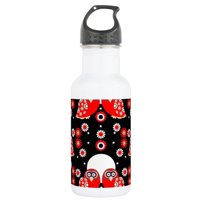 Folk Art Owl Edelstahlflasche (Vorderseite)