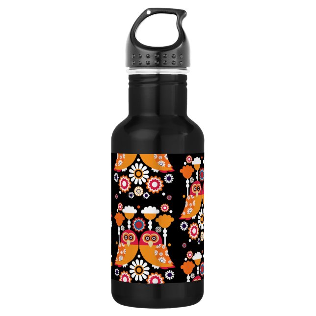 Folk Art Owl Edelstahlflasche (Vorderseite)