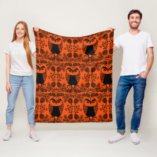 Folk Art Owl Prints Fleecedecke