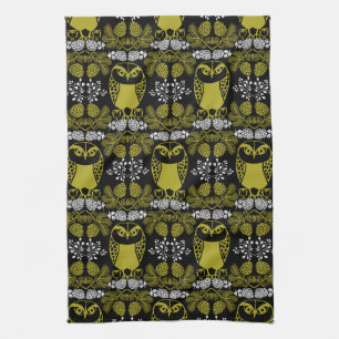 Folk Art Owl Prints Geschirrtuch