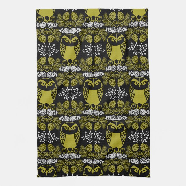 Folk Art Owl Prints Geschirrtuch (Vertikal)