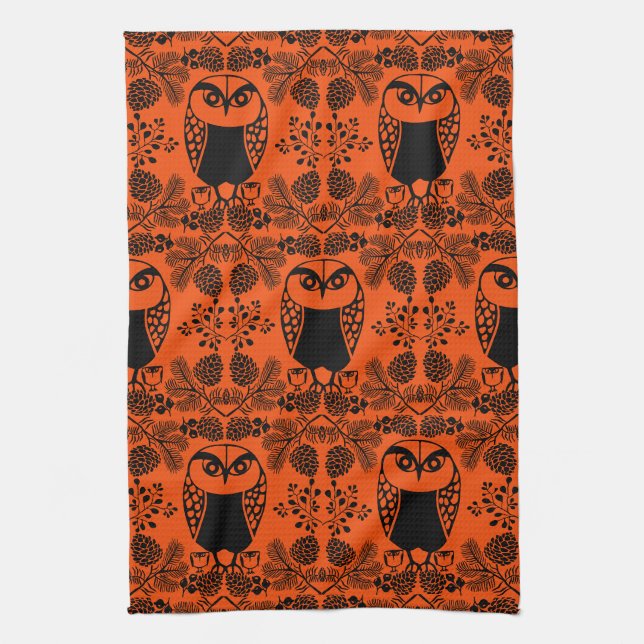 Folk Art Owl Prints Geschirrtuch (Vertikal)