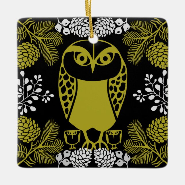 Folk Art Owl Prints Keramikornament (Vorderseite)