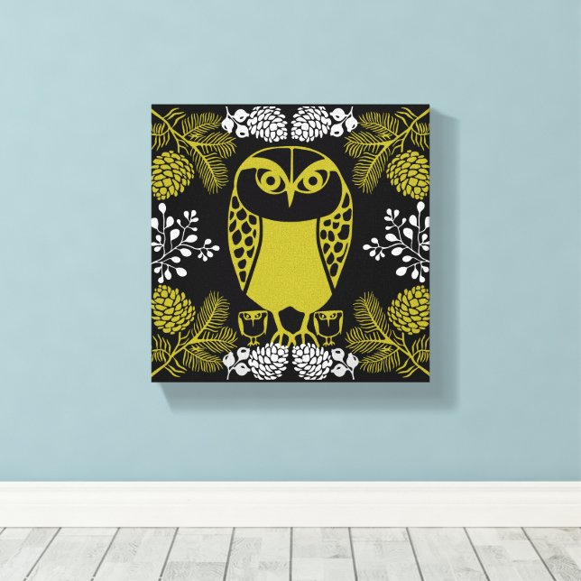 Folk Art Owl Prints Leinwanddruck (Insitu (Holzboden))