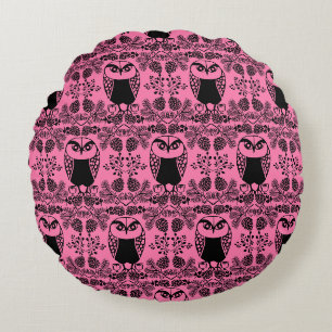 Folk Art Owl Prints Rundes Kissen