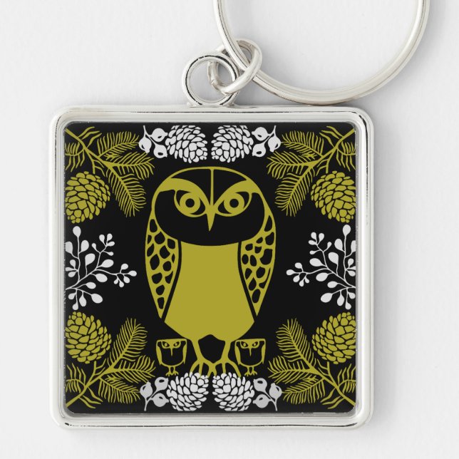 Folk Art Owl Prints Schlüsselanhänger (Vorne)