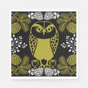 Folk Art Owl Prints Serviette