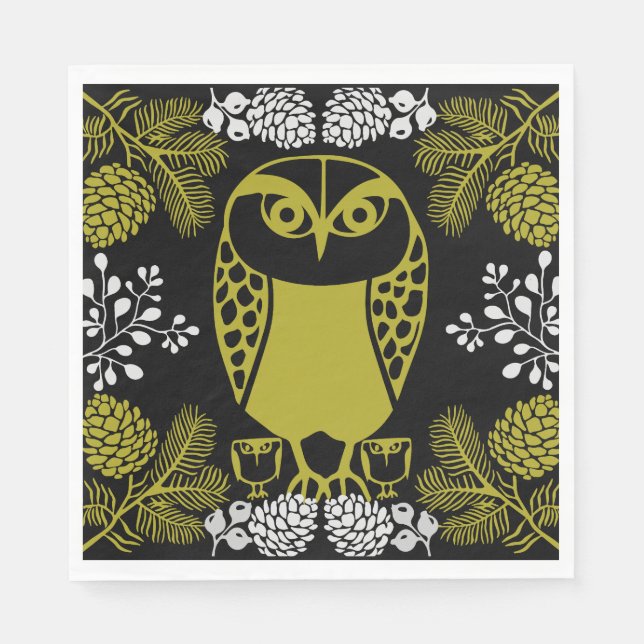 Folk Art Owl Prints Serviette (Vorderseite)