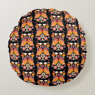 Folk Art Owl Rundes Kissen