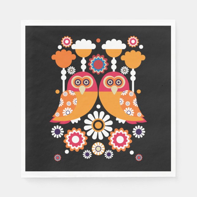Folk Art Owl Serviette (Vorderseite)