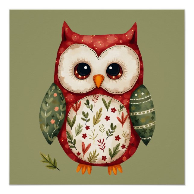 Folk Art Owl Woodland Kerndesign Poster (Vorderseite)