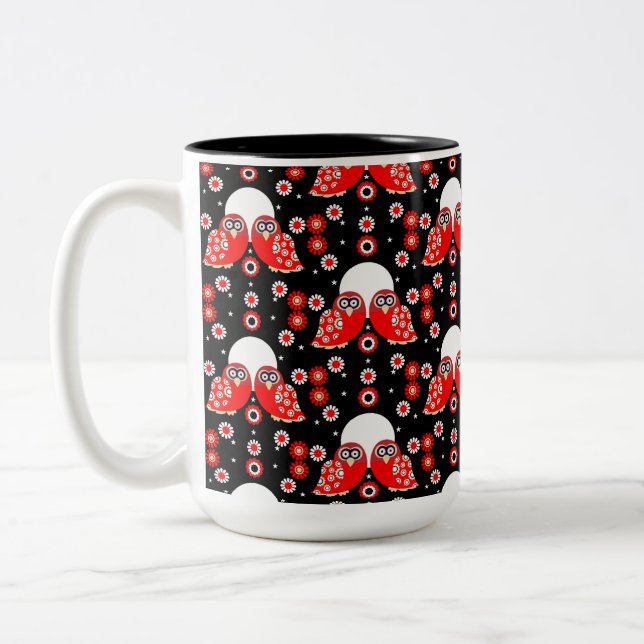 Folk Art Owl Zweifarbige Tasse (Links)