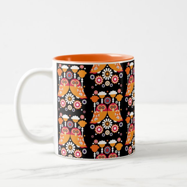 Folk Art Owl Zweifarbige Tasse (Links)